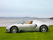 AUT 02 RK0110 01
2008 Bugatti Veyron 16.4 Grand Sport Roadster Silver Profile View On Grass By Ocean