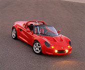 AUT 04 RK0060 04
1999 Lotus Elise Sport 190 Red Overhead 3/4 Front View On Pavement