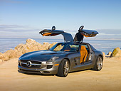 AUT 05 RK0596 01
2010 Mercedes-Benz Gullwing Gray 3/4 Front View On Beach