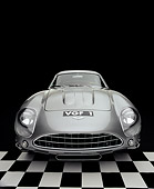 AUT 06 RK0026 08
1962 Aston Martin DB4 GT Zagato Silver Wide Angle Head On Shot On Checkered Floor Studio