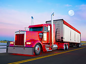 AUT 07 RK0051 01
2008 Kenworth W-900L Big Rig Red With Fuchsia Flames 3/4 Front View On Road