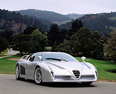 AUT 09 RK0176 01
Alfa Romeo Scighera Concept Car Silver 3/4 Front View On Pavement By Grass And Trees