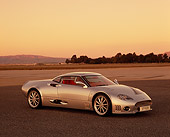 AUT 09 RK0855 01
2006 Spyker C8 Double 12 S Silver 3/4 Side View On Pavement At Dusk