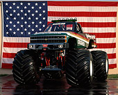 AUT 14 RK0828 13
1990 Chevrolet Monster Truck Copenhagen Skoal Crusher 3/4 Front View American Flag