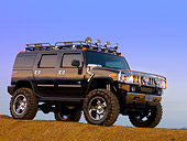 AUT 15 RK1108 01
2007 Hummer H2 Black Low 3/4 Front View On Dirt Hill