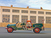 AUT 16 RK0163 01
1916 Locomobile Fire Truck Green Profile View By Building