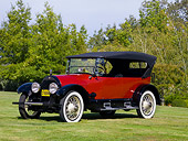 AUT 17 RK0174 01
1918 Cadillac Touring Model 57 Red Front 3/4 View On Grass By Trees Sky