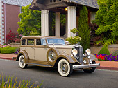 AUT 19 RK0798 01
1932 Hupmobile F222 Brown And Tan 3/4 Front View On Pavement By Brick House