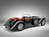AUT 19 RK0806 01
1938 Bugatti Type 57SC Corsica Convertible Black 3/4 Rear View On White Seamless