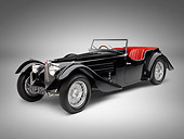 AUT 19 RK0808 01
1938 Bugatti Type 57SC Corsica Convertible Black 3/4 Front View On White Seamless