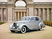 AUT 20 RK0377 01
1948 Rolls-Royce Silver Wraith Silver 3/4 Front View On Pavement By Building