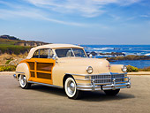 AUT 20 RK0382 01
1948 Chrysler Town & Country Convertible Beige 3/4 Front View On Pavement By Ocean
