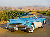 AUT 21 RK2561 01
1957 Buick Special Convertible Turquoise And White 3/4 Front View On Pavement By Vineyard