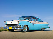 AUT 21 RK2669 01
1955 Ford Crown Victoria Pink And White 3/4 Front View On Dirt Road