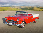 AUT 21 RK2709 01
1955 Chevrolet Bel Air Convertible Red And White 3/4 Front View On Pavement By Grassy Hill
