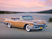 AUT 21 RK2729 01
1958 Cadillac El Dorado Biarritz Bronze 3/4 Front View In Parking Lot By Buildings