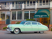 AUT 21 RK2733 01
1953 Hudson Hornet Green 3/4 Side View On Pavement By Golf Club