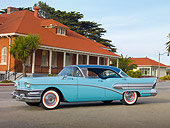 AUT 21 RK2745 01
1958 Buick Special Turquoise Profile View On Pavement By Brick Building