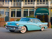 AUT 21 RK2746 01
1958 Buick Special Turquoise 3/4 Front View On Pavement By Golf Club