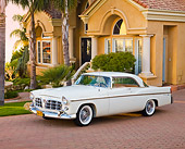 AUT 21 RK2763 01
1956 Chrysler 300B White 3/4 Front View On Brick By House