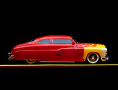 AUT 21 RK0535 01
1950 Red/Yellow Custom Mercury, profile in studio on black with red and yellow line