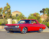 AUT 22 RK2943 01
1964 Dodge Polara 500 Convertible Red 3/4 Front View On Pavement By Building