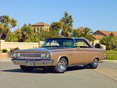 AUT 22 RK2953 01
1965 Dodge Coronet 500 Gold 3/4 Front View On Pavement By Palm Trees