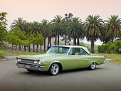 AUT 22 RK3061 01
1964 Dodge Hemi Green 3/4 Front View On Pavement By Palm Trees