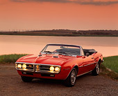 AUT 22 RK0146 08
1967 Pontiac Firebird Convertible Red 3/4 Front View On Pavement By Water Filtered