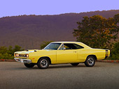 AUT 22 RK2520 01
1969 Dodge Super Bee Yellow 3/4 Side View On Pavement