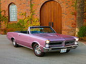 AUT 22 RK2616 01
1965 Pontiac GTO Convertible Lavender Front 3/4 View On Pavement By Building Trees