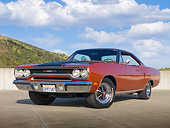 AUT 23 RK1977 01
1970 Plymouth Sport Satellite Burnt Orange 3/4 Front View On Pavement By Grassy Hills