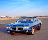 AUT 23 RK0842 01
1972 Pontiac GTO 455 Blue Front 3/4 View On Pavement Blue Sky