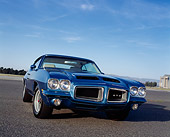 AUT 23 RK0843 03
1972 Pontiac GTO 455 Blue Low 3/4 Front View On Pavement