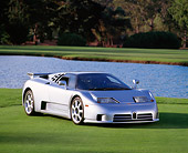 AUT 25 RK0448 03
1994 Bugatti EB110 Silver Front 3/4 View On Grass By Water