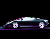 AUT 25 RK0060 06
1995 Bugatti EB110 GT Black Profile View On Purple Line Studio