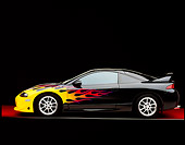 AUT 25 RK1170 09
1999 Mitsubishi Eclipse GSX Custom Hot Rod Black With Flames Profile On Gray Line Red Floor Studio