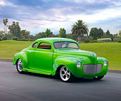 AUT 26 RK2823 01
1941 Plymouth Business Coupe Hot Rod Green 3/4 Front View On Pavement By Grass