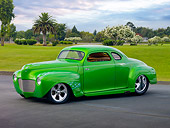 AUT 26 RK2824 01
1941 Plymouth Business Coupe Hot Rod Green 3/4 Front View On Pavement By Grass