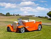 AUT 26 RK2830 01
1931 Ford Model A Roadster Pickup Truck Hot Rod Orange And Cream 3/4 Front View On Grass
