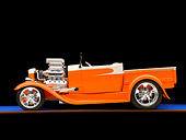AUT 26 RK2837 01
1931 Ford Model A Roadster Pickup Truck Hot Rod Orange And Cream Profile View Studio