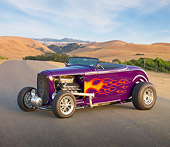 AUT 26 RK2845 01
1932 Ford Roadster Hot Rod Purple 3/4 Front View On Pavement By Hills