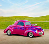 AUT 26 RK2864 01
1941 Willys Coupe Hot Rod Raspberry 3/4 Front View On Pavement By Hills