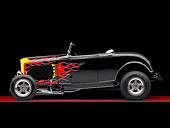 AUT 26 RK2876 01
1932 Ford Roadster Hot Rod Black With Flames Profile View Studio