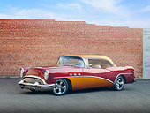 AUT 26 RK2880 01
1954 Buick Special Hot Rod Burgundy And Orange 3/4 Front View On Pavement By Brick Wall