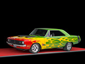 AUT 26 RK2884 01
1970 Dodge Dart Hot Rod Red, Yellow, Green 3/4 Front View Studio