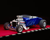 AUT 26 RK0348 05
1927 T Ford Roadster Blue Side 3/4 View On Red Floor Checkered Line Studio