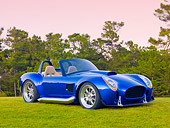 AUT 45 BK0005 01
2010 Iconic AC Roadster Blue 3/4 Front View On Grass By Trees