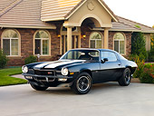 CAM 01 RK0147 01
1970 Chevrolet Camaro Z-28 Black With White Stripes 3/4 Front View By House