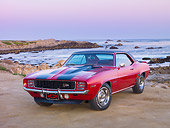 CAM 01 RK0179 01
1969 Chevrolet Camaro Z-28 Red With Black Stripe 3/4 Front View By Ocean
